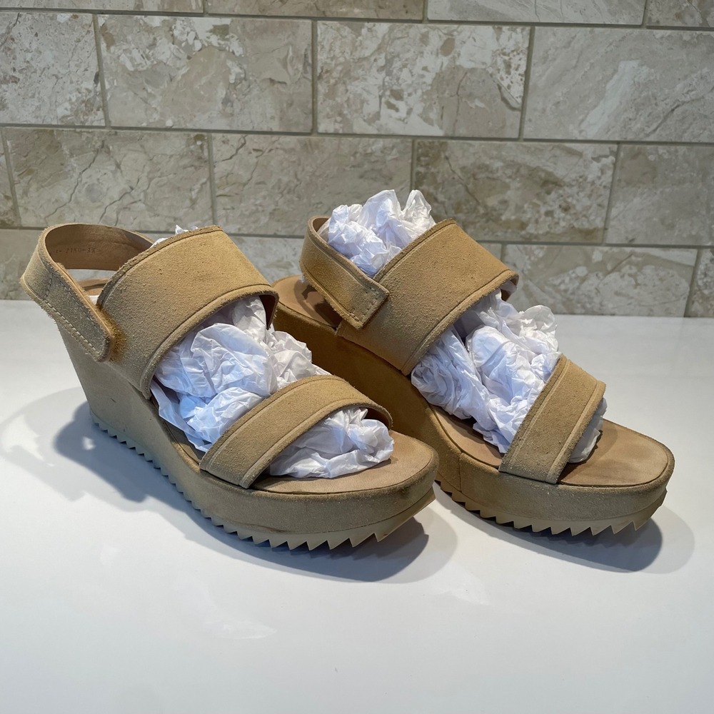 Pedro Garcia Finabel Tan Cream Suede Wedge Platform Sandals Spain Size 5.5 - 6